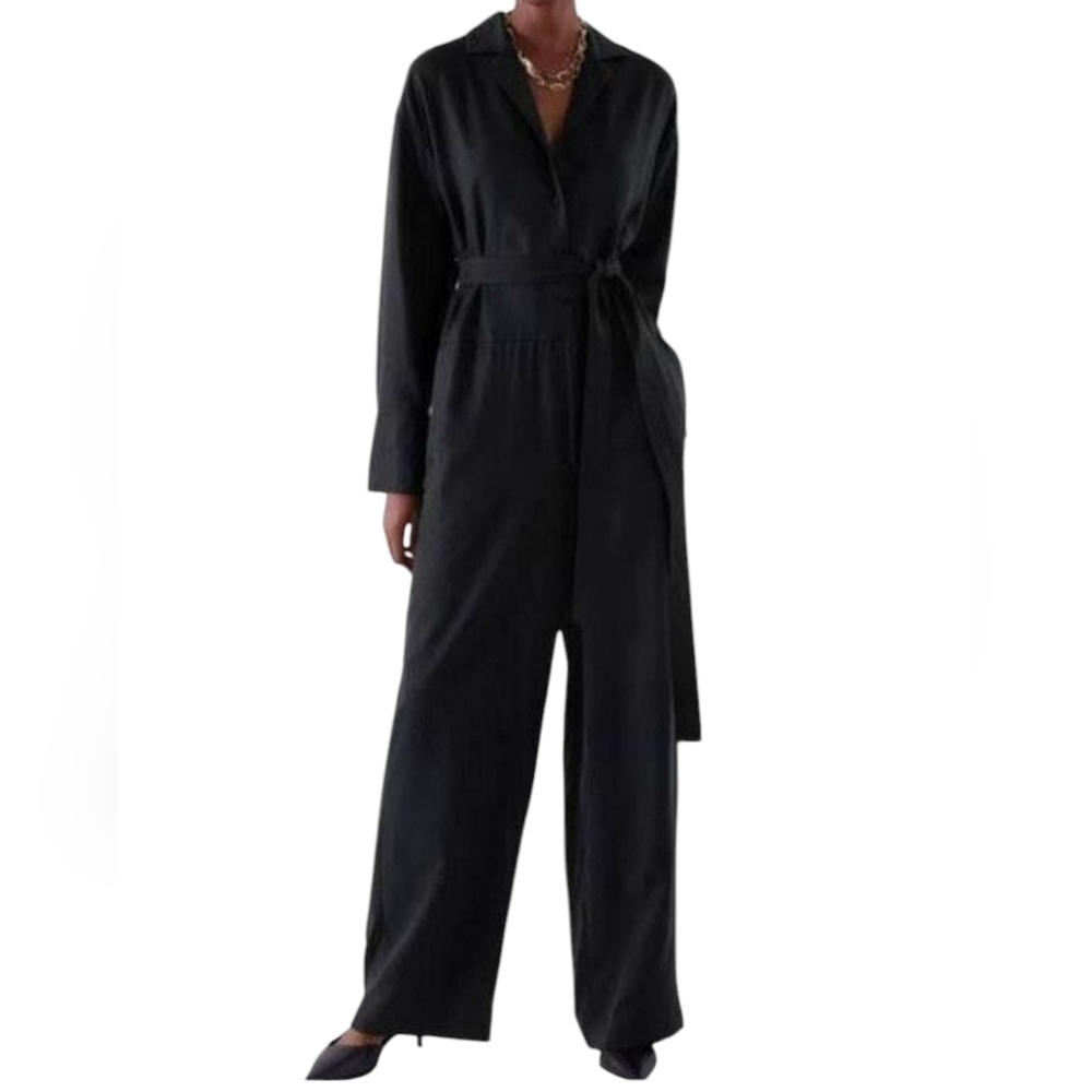 COS Black Belted Long Sleeve Jumpsuit Size 12 Long